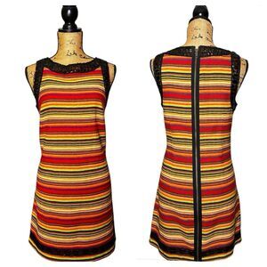 FREE PEOPLE DRESS NEW ROMANTICS ORANGE STRIPED EMBELLISHED NECKLINE SHEATH 10